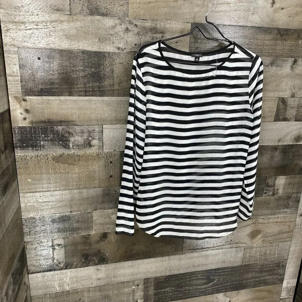 Ann Taylor Black and White Striped Long Sleeve Top - Picture 3 of 7